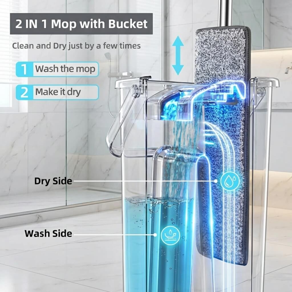 2-in-1 Flat Mop & Bucket Set | Effortless Floor Cleaning