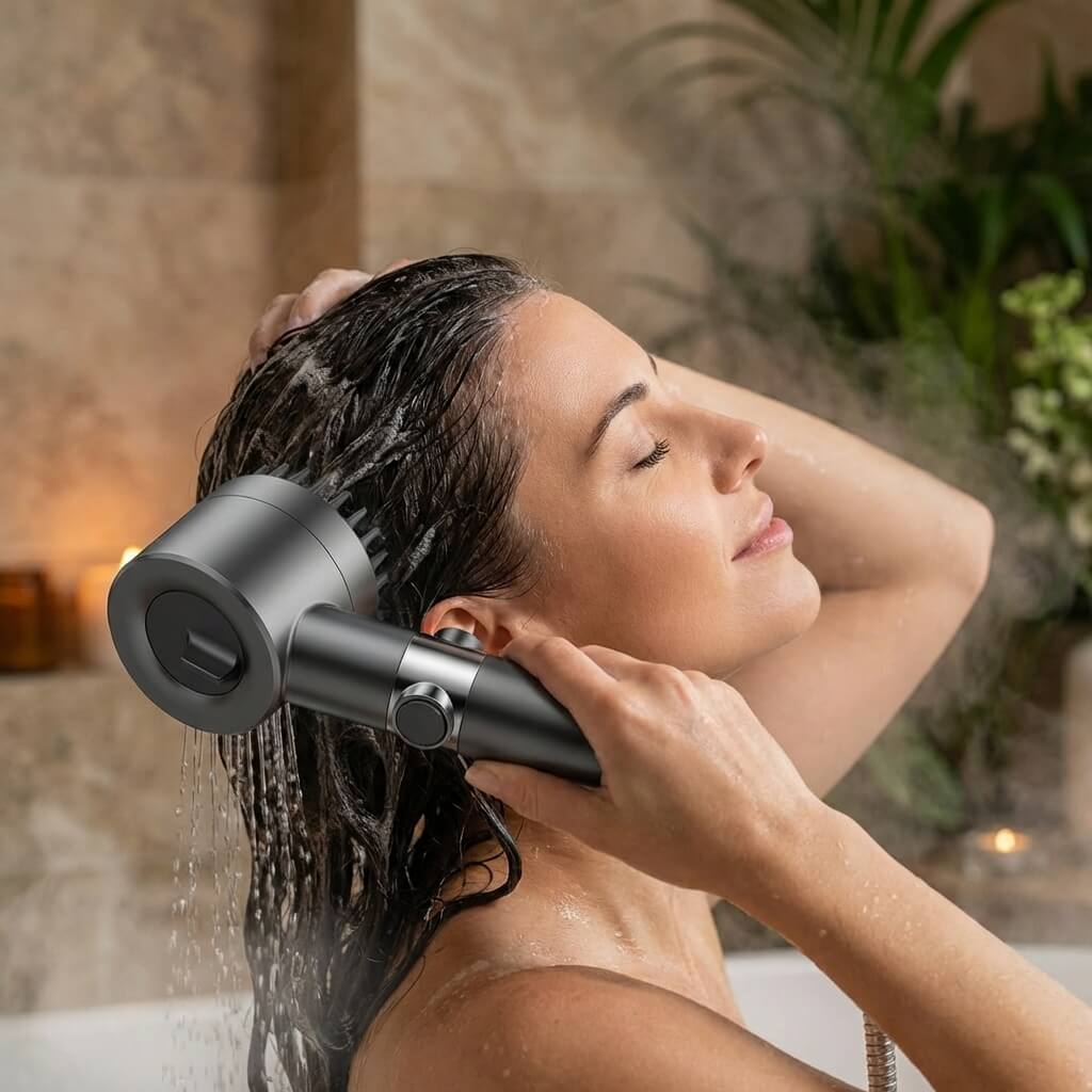 High-Pressure Filtered Shower Head | 3 Spray Modes & Built-In Stop Button