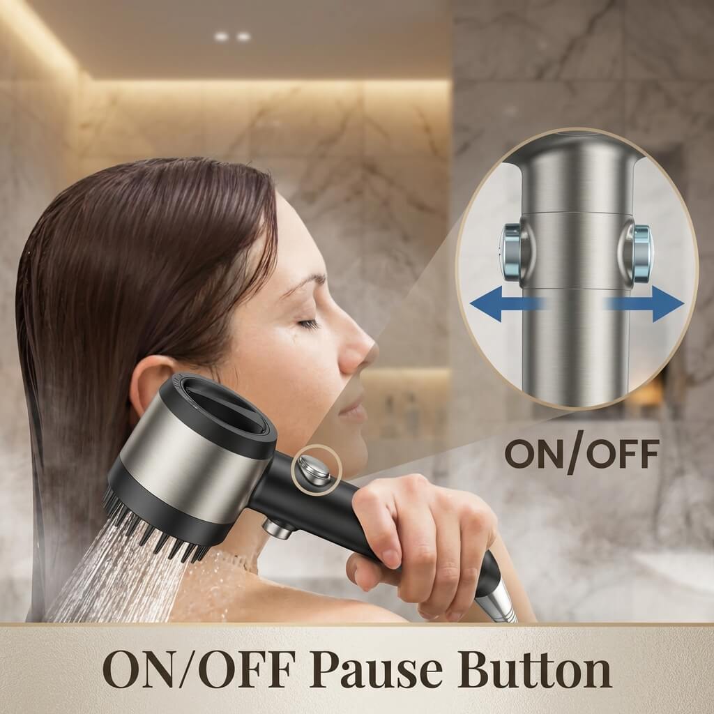 High-Pressure Filtered Shower Head | 3 Spray Modes & Built-In Stop Button
