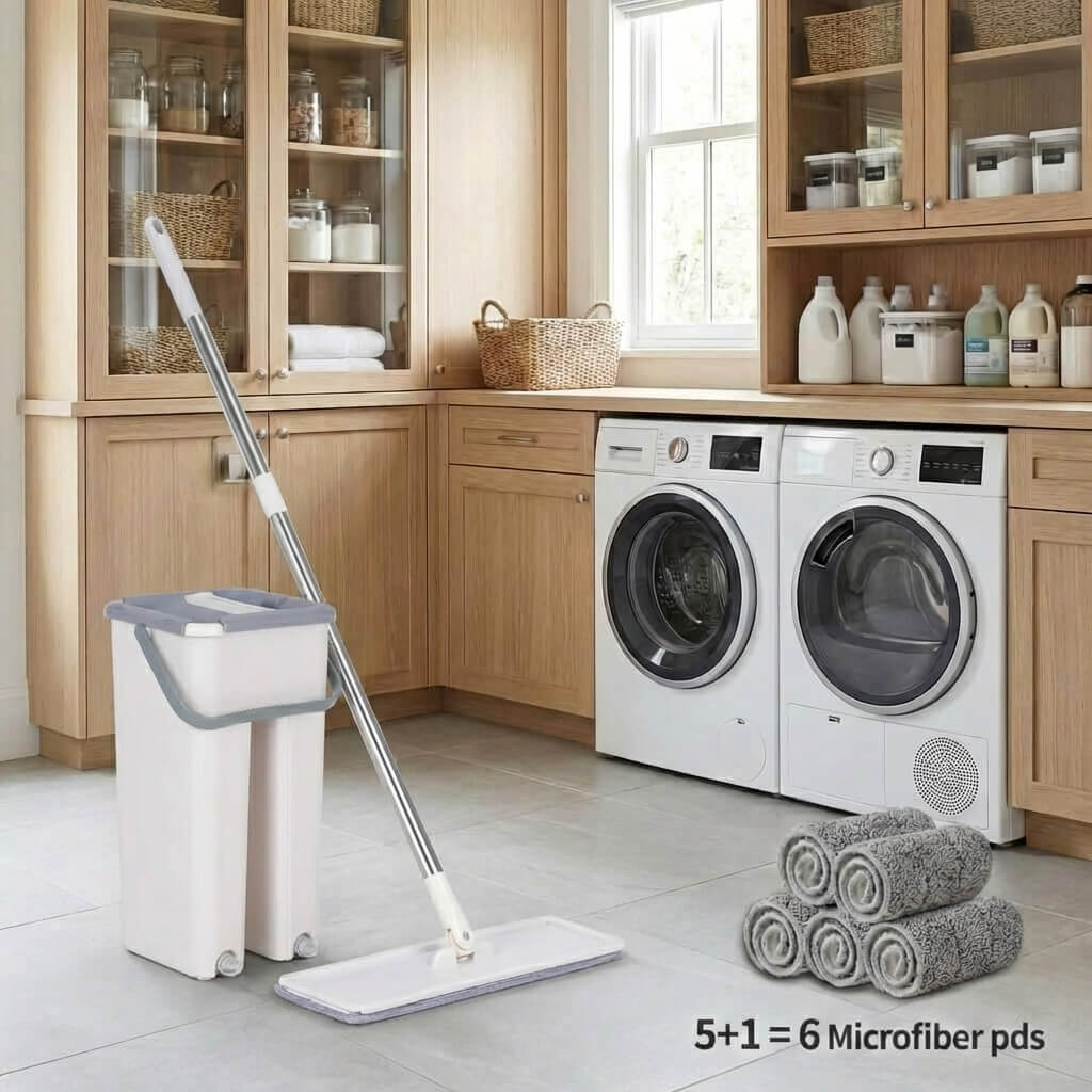 Set 2 en 1 de mopa plana y cubo | Limpieza de pisos sin esfuerzo